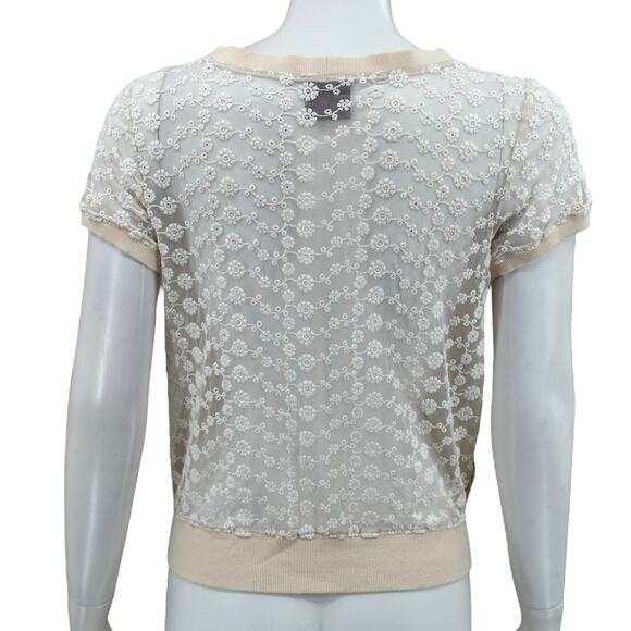 Free People‎ Top Womens Medium Peach Cream Floral Sheer Cottagecore Boho Prairie - Picture 5 of 8